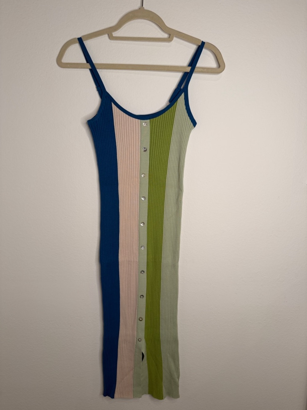 Cider Colorblock Ribbed Knit Midi Dress Button Front Bodycon Strappy